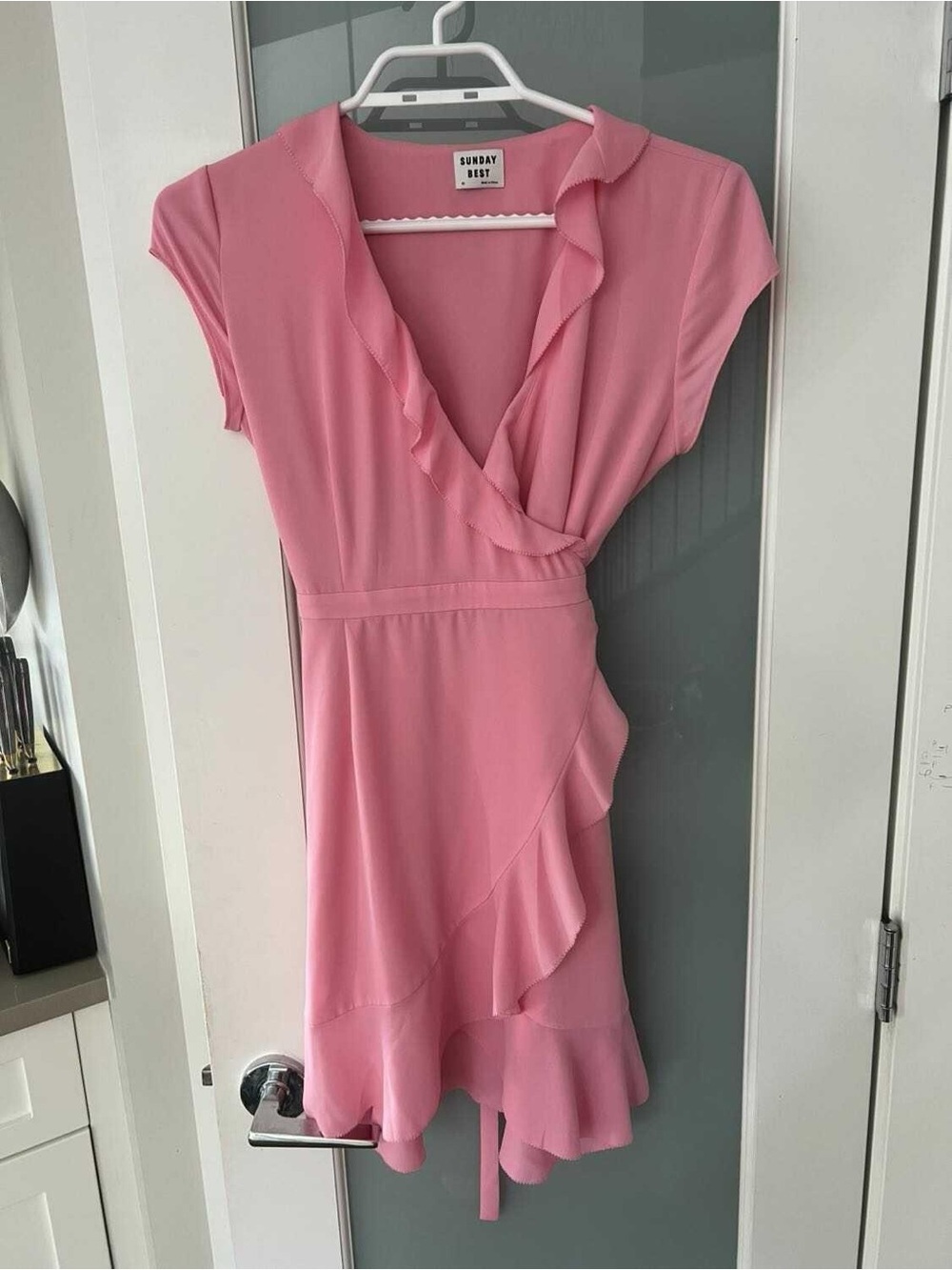 Sunday Best Pink Ruffle Wrap Mini Dress - Picture 2 of 4